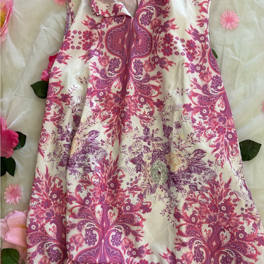 Pink and White Sleeveless Mini Sundress with Crew Neck